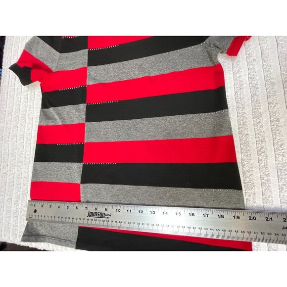 St. John Womens P/S Round Neck Short Sleeve Striped Tunic Top Gray Red Black - Picture 7 of 10
